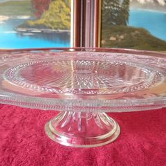 Vintage Cut Glass Art Deco Footed Cake Stand