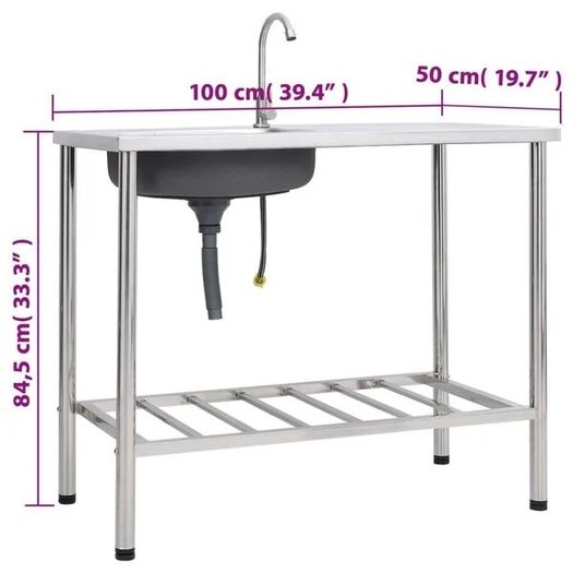 Camping Sink Single Basin with Tap Stainless Steel