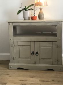 Wooden cabinet 2 doors in sage green