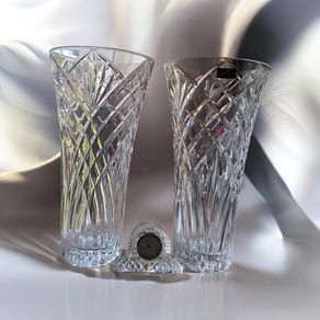 Pair of Large Killarney Crystal Vases Trinity Collection