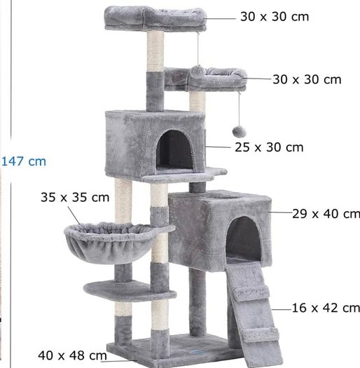Cat Tree, 147 cm cat tower, Multi-Leve cat condo MULTIPLE COLOURS (FREE POSTAGE)