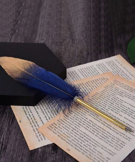 Royal Blue Feather Pen - nice gift - great for marriage signature & guest book entries
