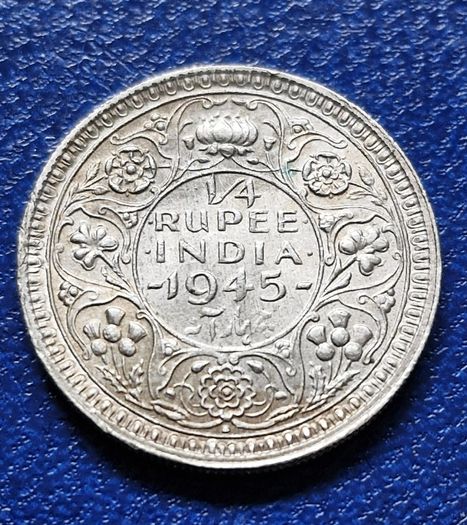Excellent 1945 Bombay India - British  1/4 Rupee - George VI Silver coin