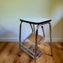 Vintage 1970s French Fold Out Kitchen Step Stool Chrome & Wood Image 9