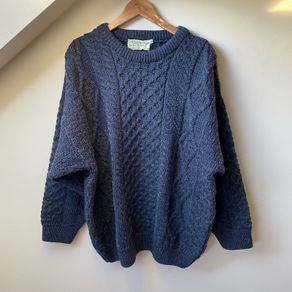 Quill's Woollen Market Irish Aran Fisherman Sweater 100% Wool XXL Blue