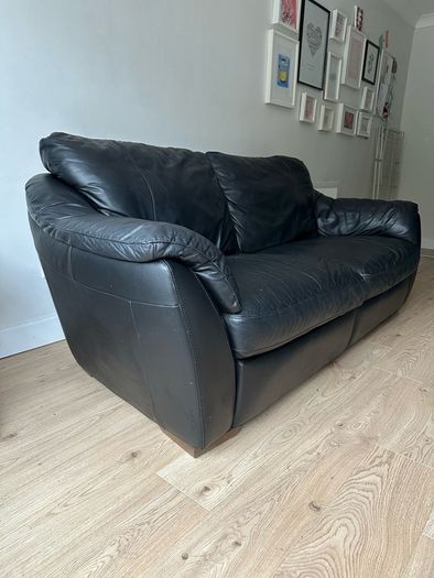 3 seater black leather sofa