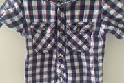 Navy white and red check short sleeve shirt
