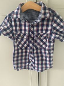 Navy white and red check short sleeve shirt