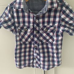 Navy white and red check short sleeve shirt