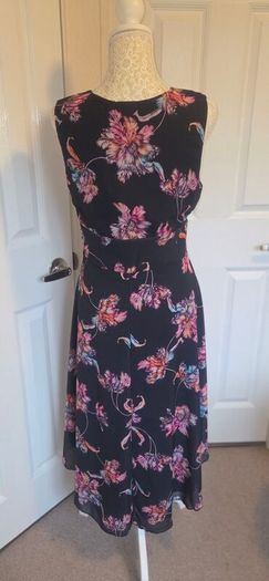 Boohoo Black Floral Midi Dress UK 12 Sleeveless Hi Low Party Dress