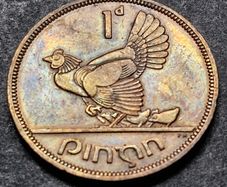 Ireland 1940 1d Penny coin Lightly toned