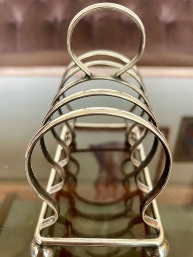 Antique Art Deco Silver Plated Toast Rack Made in England 4 Slice Rack Letter Rack Organiser Ball Feet