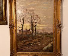 Large French oil painting in antique frame