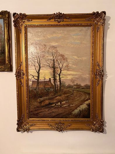 Large French oil painting in antique frame
