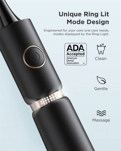 Whitening Electric Toothbrush Rechargeable USB ADA Accepted Waterproof IPX7 Clean 4 Heads and 1 Travel Case