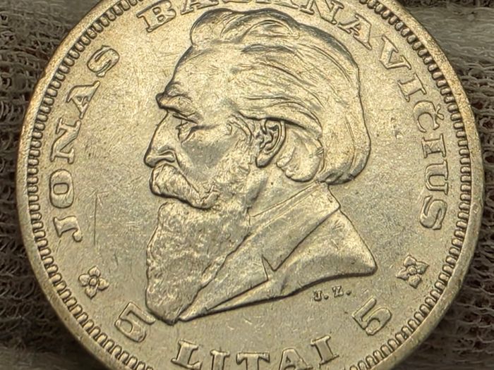 Lithuania Silver 1936 5 Litai Coin Jonas Basanavicius