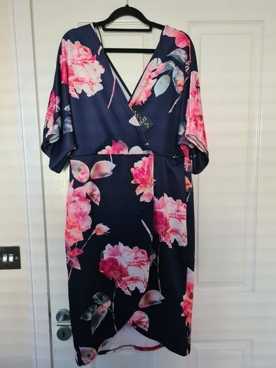Navy & Pink Scuba Faux Wrap Dress (nwt)