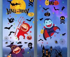 Window Stickers,moinkerin 65 Pieces Halloween Window Clings 8 Sheets Bat Spider Witch Window Decals Halloween Window Decorations for Halloween Party Decorations