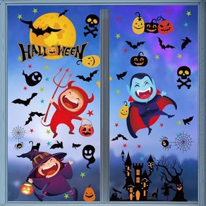 Window Stickers,moinkerin 65 Pieces Halloween Window Clings 8 Sheets Bat Spider Witch Window Decals Halloween Window Decorations for Halloween Party Decorations