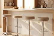 Set of 2 Swivel Bar Stools PU Leather Height Adjustable with Footrest Brown