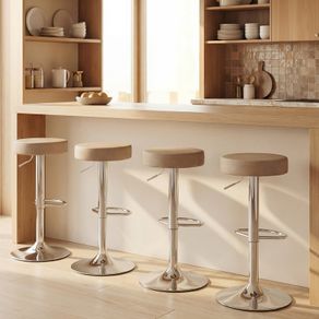 Set of 2 Swivel Bar Stools PU Leather Height Adjustable with Footrest Brown
