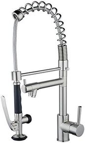 Professional Single Lever Chrome Spring Pre-Rinse Pull Out Sprayer Kitchen Taps, Commercial Deck Mounted Kitchen Pull Down Taps