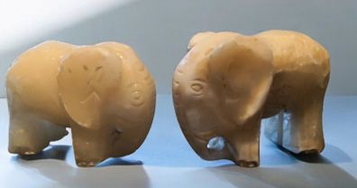 Pair of heavy white marble elephant bookends