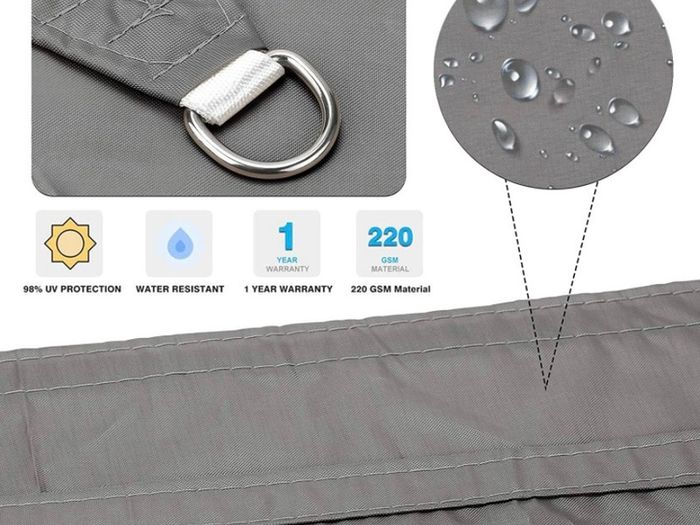 Sun Shade Sail 2m x 3m Grey Rectangular Waterproof Garden Sun Sail Outdoor Patio Party Sunscreen Awning Canopy 98% UV Block With Rope (FREE POSTAGE)