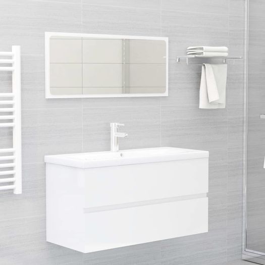Sink Cabinet with Built-in Basin High Gloss White Chipboard