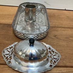 Tray /Butter dish  and jug in silver