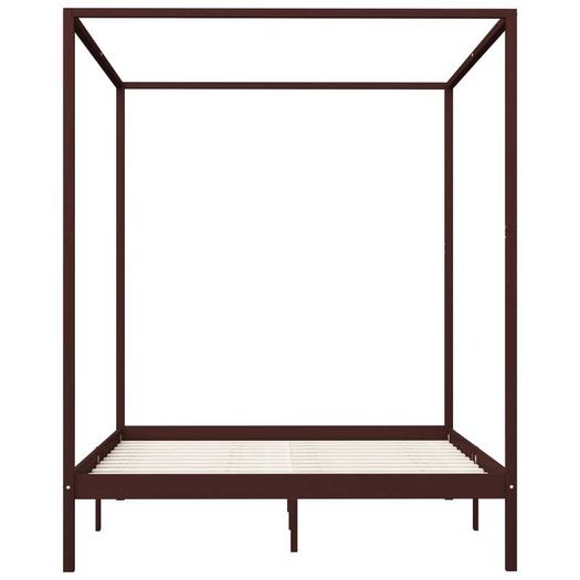 Canopy Bed Frame Dark Brown Solid Pine Wood 160x200 cm