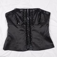 Next Black Satin Beaded Sequin Embellished Strapless Bustier Corset Top 12UK/40EU