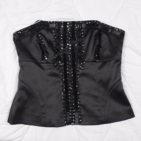 Next Black Satin Beaded Sequin Embellished Strapless Bustier Corset Top 12UK/40EU