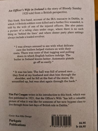 An Officers Wife In Ireland. Interdiction By Tom Pat Coogan. It The Story Of Bloody Sunday 1920 Told From  A British Perspective.