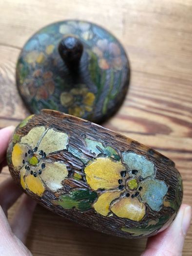 Vintage Handcrafted Wooden Trinket Box Decorative Carved Flowers