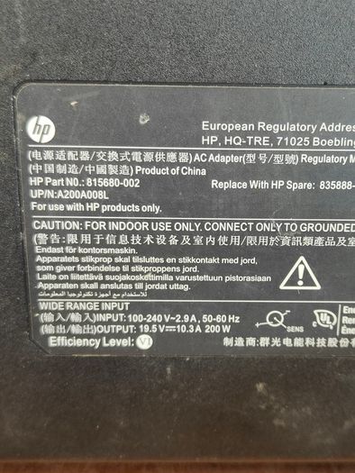 200W for HP Zbook 17 G3 G4 G5 G6 Charger 815680-002 L74881-001 928429-002 (Used/ Original)
