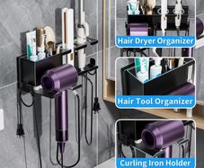 NEW Wall Mounted Hair Dryer Holder Stand Space-Saving Blow BlowerStraightener Organizer Cradle for Bathroom Vanity Storage