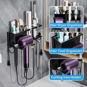 NEW Wall Mounted Hair Dryer Holder Stand Space-Saving Blow BlowerStraightener Organizer Cradle for Bathroom Vanity Storage