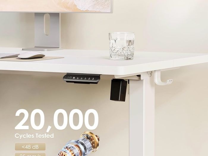 Electric Standing Desk, 120x60cm Height Adjustable Desk with 2 Memory Presets, Quiet Sit Stand Desk for Home Office Bedroom Living Room, Ergonomic Computer Desk with Hooks & Cable Holes, White