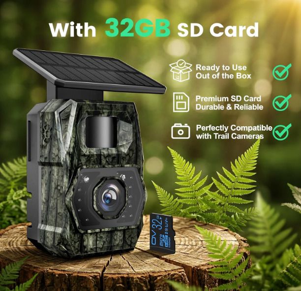 MAXDONE Solar WiFi Wildlife Camera 4K 64MP with Night Vision Motion Activated