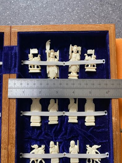 Vintage Chinese Bone Hand Carved Ivory Chess Set Hong Kong 1960s
