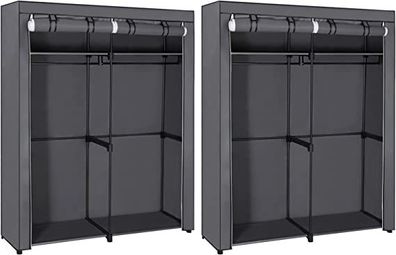 Set of 2, Wardrobe with 2 Clothes Rails, Storage of Clothes, Fabric Cabinet, Clothes Rack, Foldable, Dressing Room, Bedroom, 140 x 43 x 174 cm, Grey