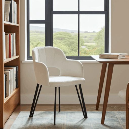 Luna Modern Boucle Armchair with Cut Out Backrest Design