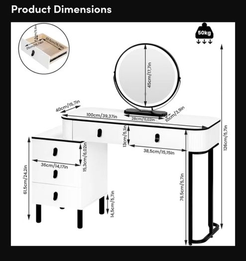 Vanity table with led mirror