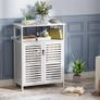 Bathroom Floor Storage Cabinet, Freestanding Bamboo Side Storage Organizer with Double Doors and Open Shelves, Space Saving Small Kitchen Cupboard, White Image 7