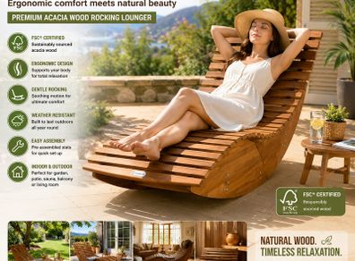 Luxury Acacia Wood Rocking Garden Lounger FSC Certified Ergonomic Relaxation Chair