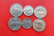 6 Irish coins 4 X5p and 2 X 10p