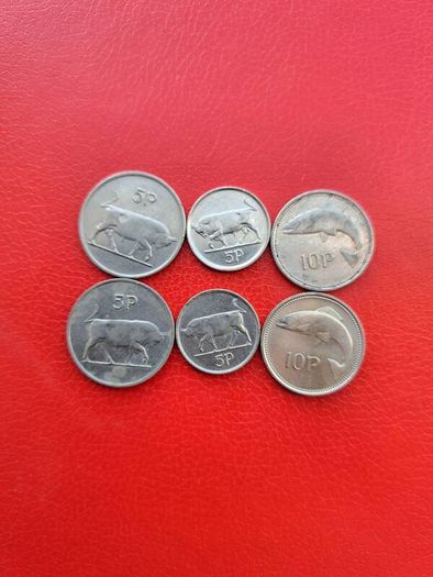 6 Irish coins 4 X5p and 2 X 10p