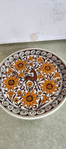 Vintage Greek Floral and Deer Plate by Neofitou Keramik Handmade in Rhodes