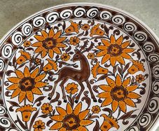 Vintage Greek Floral and Deer Plate by Neofitou Keramik Handmade in Rhodes